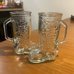 Vintage Clear Glass Cowboy Boot Fancy Design, Set Of 2